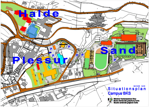 Übersichtsplan Campus mit Halde, Plessur und Sand
