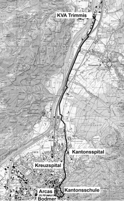Situationsplan Fernwärme-Versorgungsnetz KVA Trimmis - Chur Nord    
