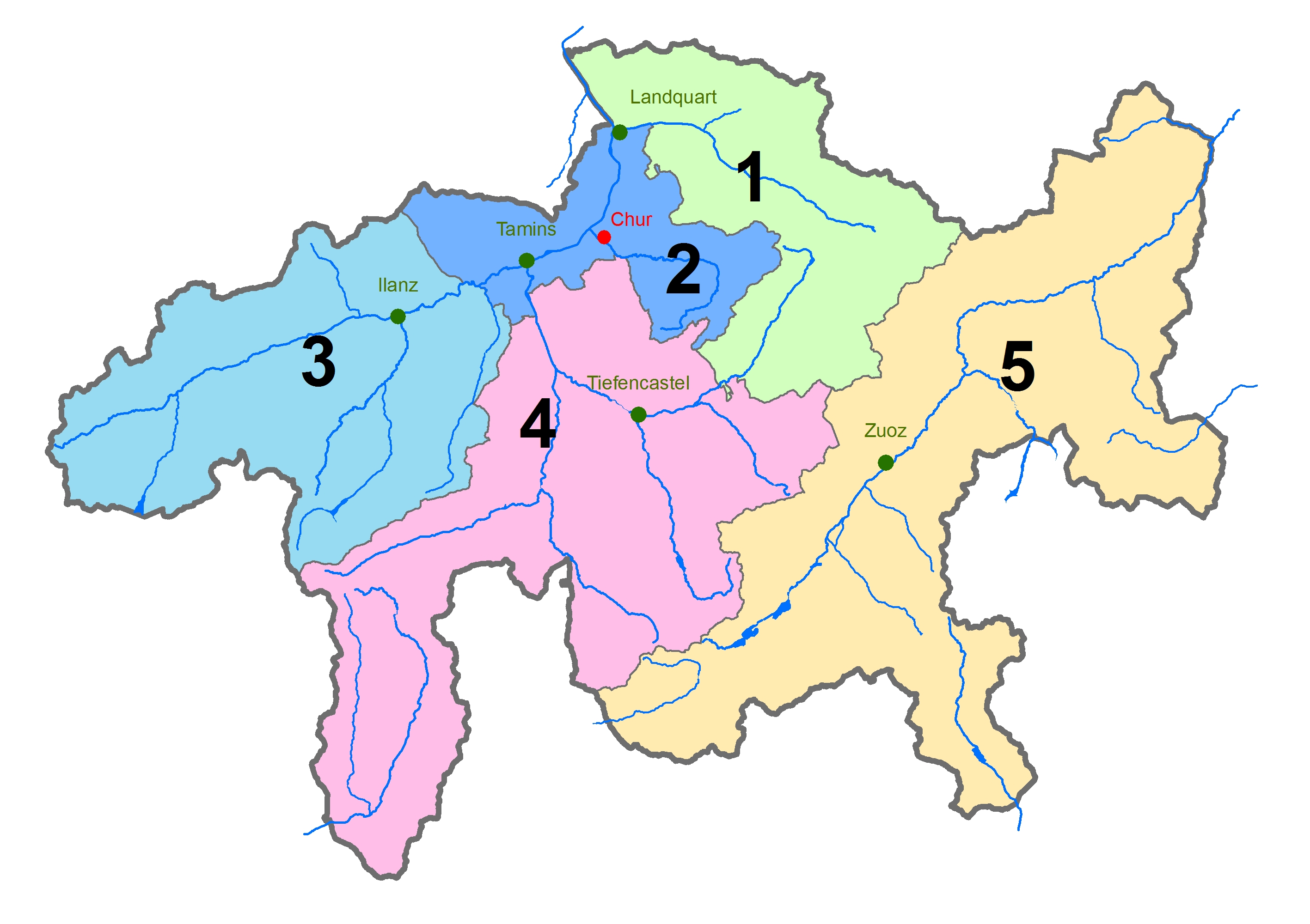 Übersichtskarte Waldregionen Amt für Wald Graubünden