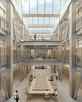 Atrium West mit öffentl. Begegnungs- und Arbeitszonen (Giuliani Hönger Architekten, Zürich / Visualisierung maaars, Zürich)