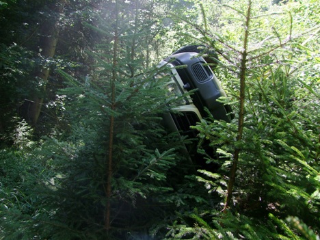 Beim Unfall bei Sedrun wurde das Fahrzeug durch Bäume und Sträucher gestoppt
