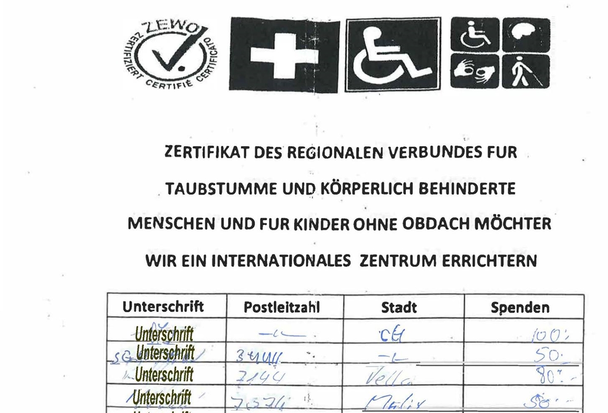 Gefälschtes Spendenformular