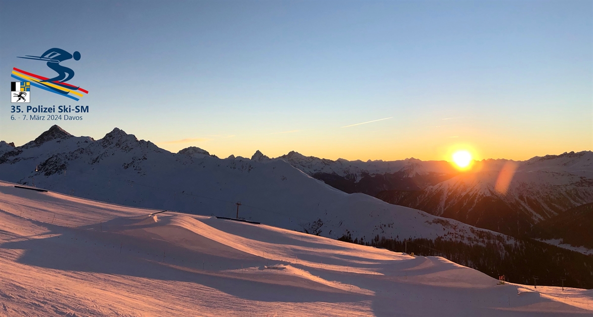 Sonnenaufgang im Skigebiet von Davos