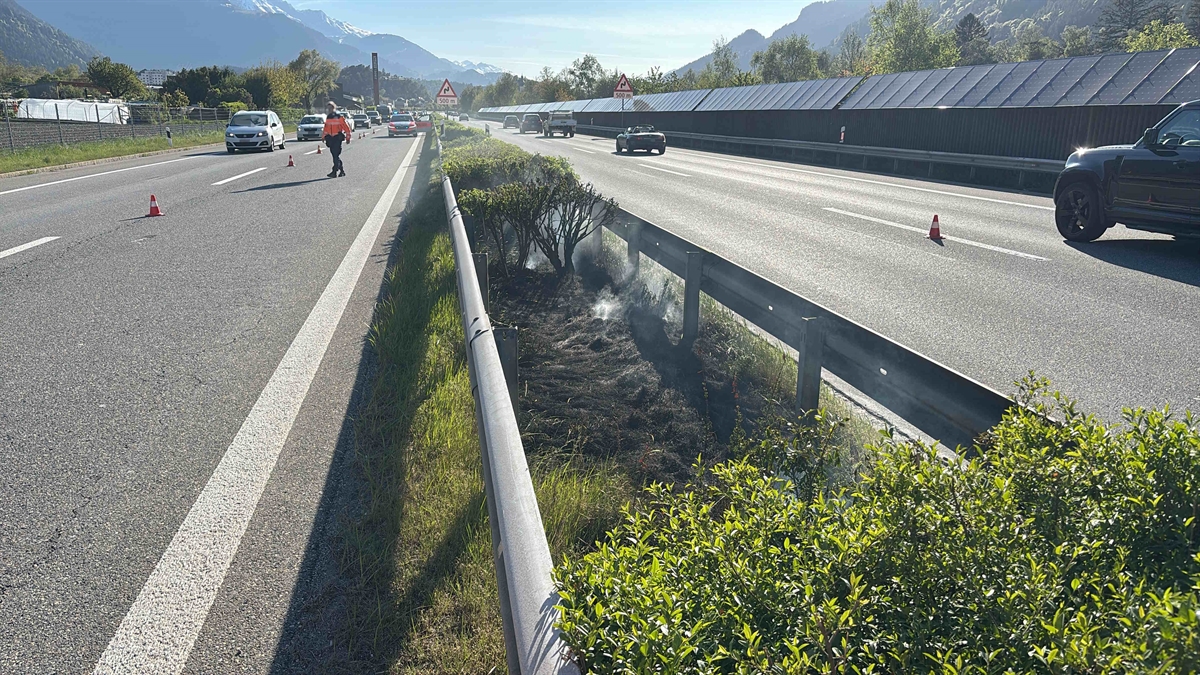 Autobahn A13 Mittelstreifen abgebrannte Sträucher