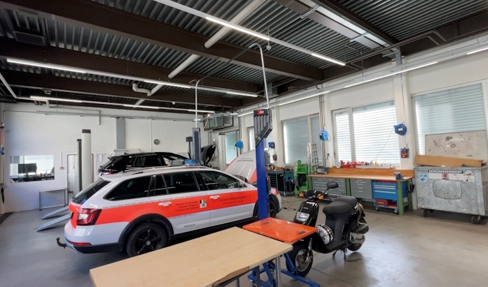 Die Polizeigarage von innen.