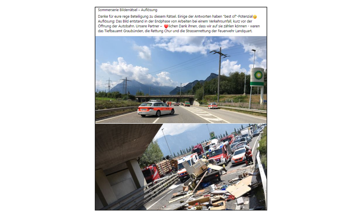 Ein Bild mit Blick auf ein Polizeiauto und die Unfallstelle sowie ein anderes Bild mit der Unfallstelle und Einsatzfahrzeugen und Verkehrsstau