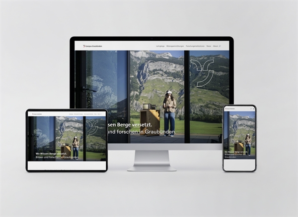 Verschiedenen Ansicht von Endgeräten mit Website Campus Graubünden