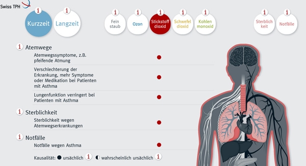 Infografik gesundheitliche Auswirkungen Luftschadstoffe