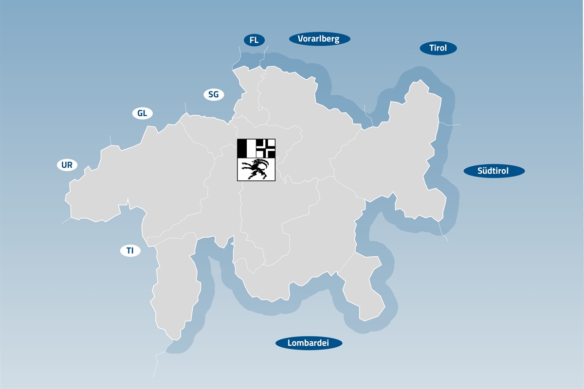 Graubünden Karte mit Nachbarregionen