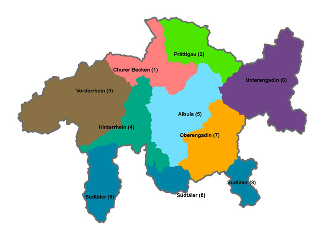 Kartenübersicht mit den 8 'Standort-Regionen'