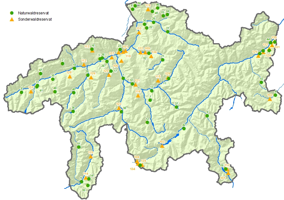 Übersichtskarte der Waldreservate