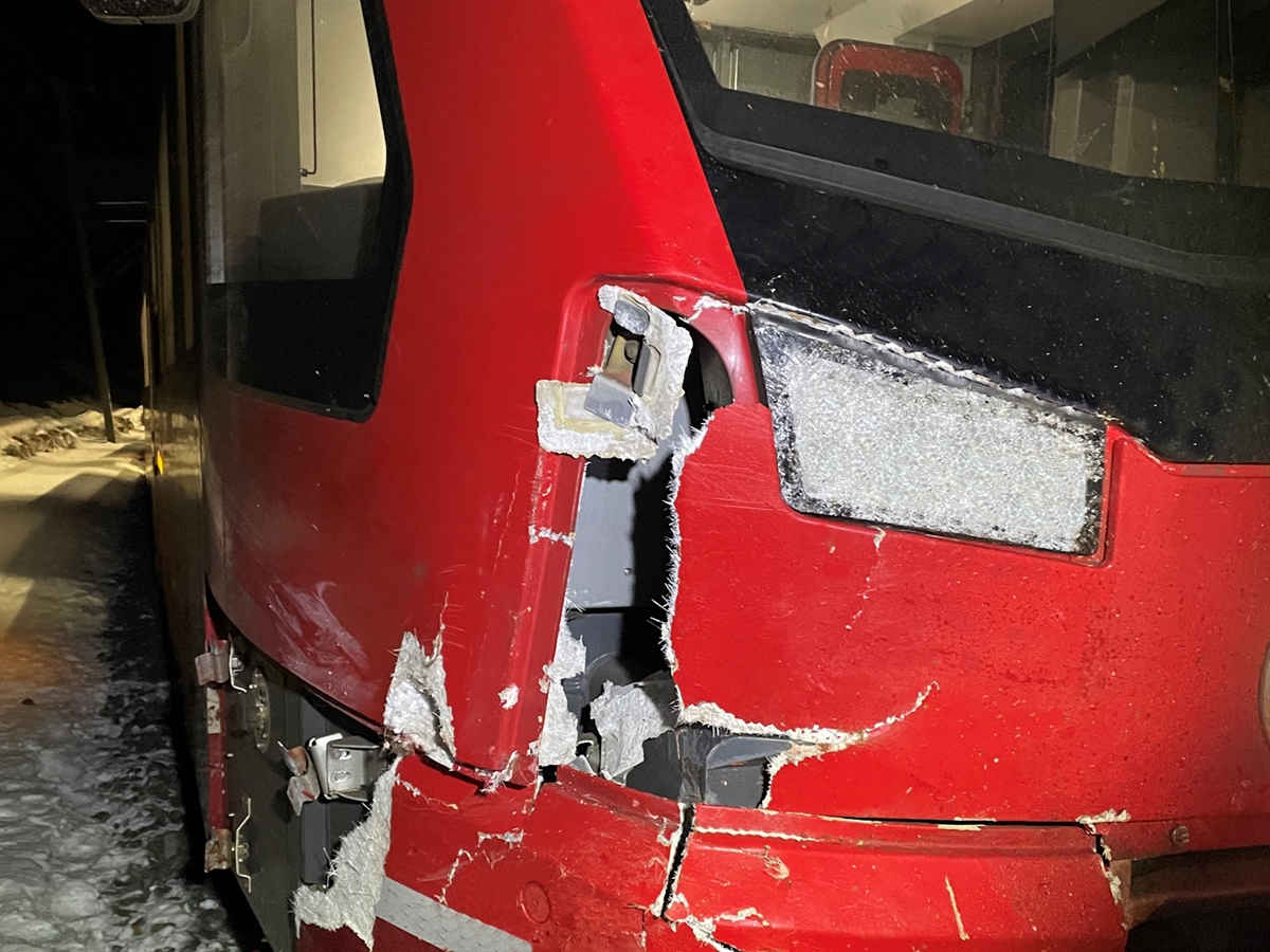 Detailaufnahme des Sachschadens am Triebzug