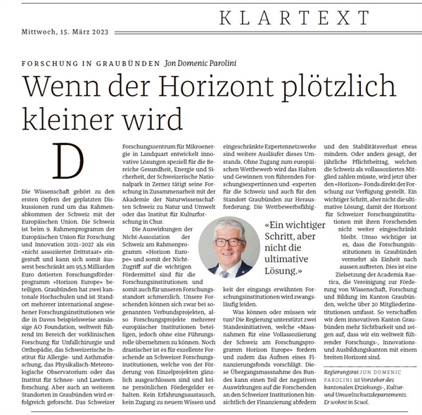 Statement von Jon Domenic Parolini in